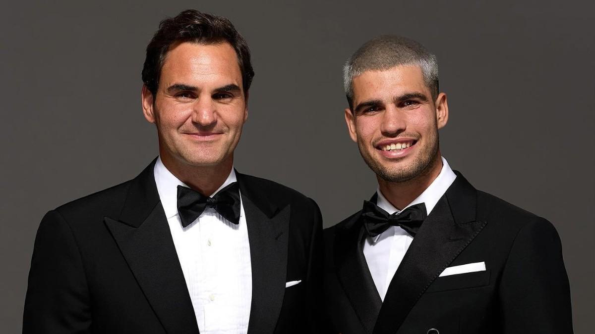 Carlos Alcaraz, junto a Roger Federer antes de la Laver Cup