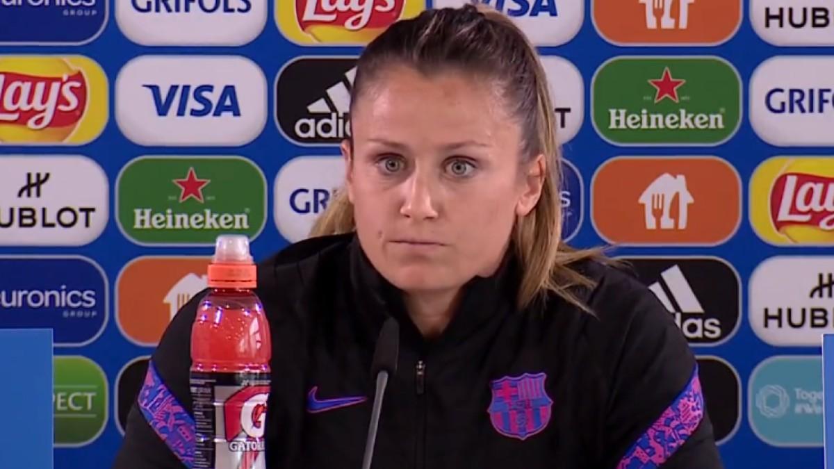 Sandra Paños, en la rueda de prensa previa al duelo ante el Wolfsburgo