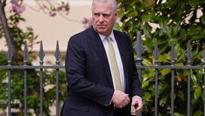 FILE - Prince Andrew looks round as he leaves after attending the Easter Matins Service at St. Georges Chapel, Windsor Castle, England, April 20, 2025. (AP Photo/Kirsty Wigglesworth, File). Editorial use only / Only Italy and Spain