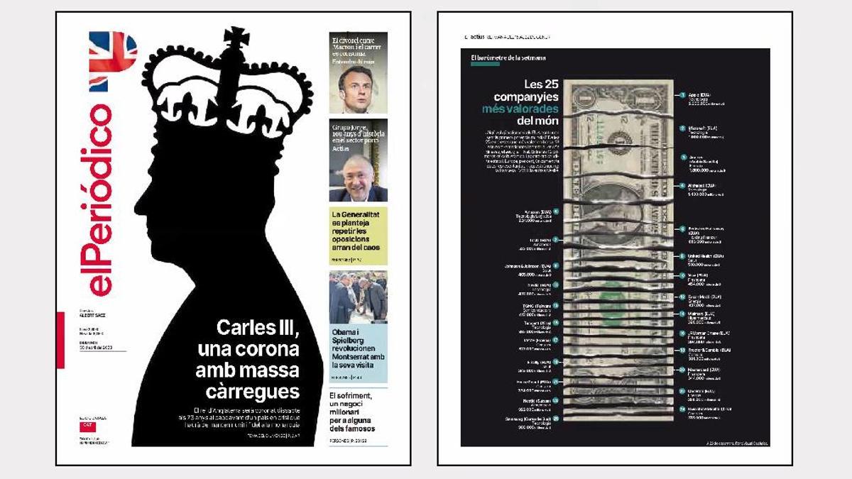 Portada de la coronació de Carles III, infografia d’Actius i grafisme del reportatge ‘L’arca de Noè vegetal’, tots premiats.