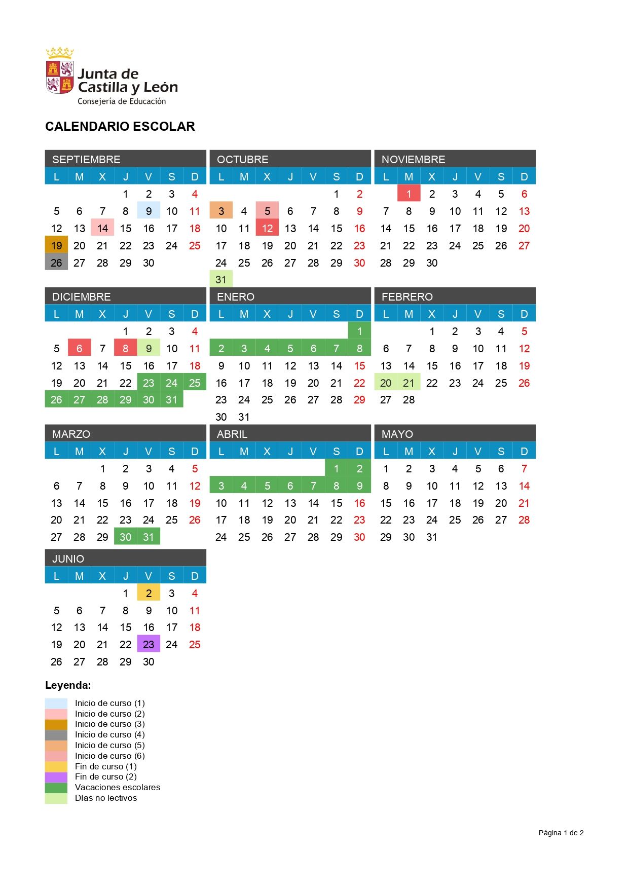 Calendario curso escolar en Castilla y León y en Zamora 2022-2023.