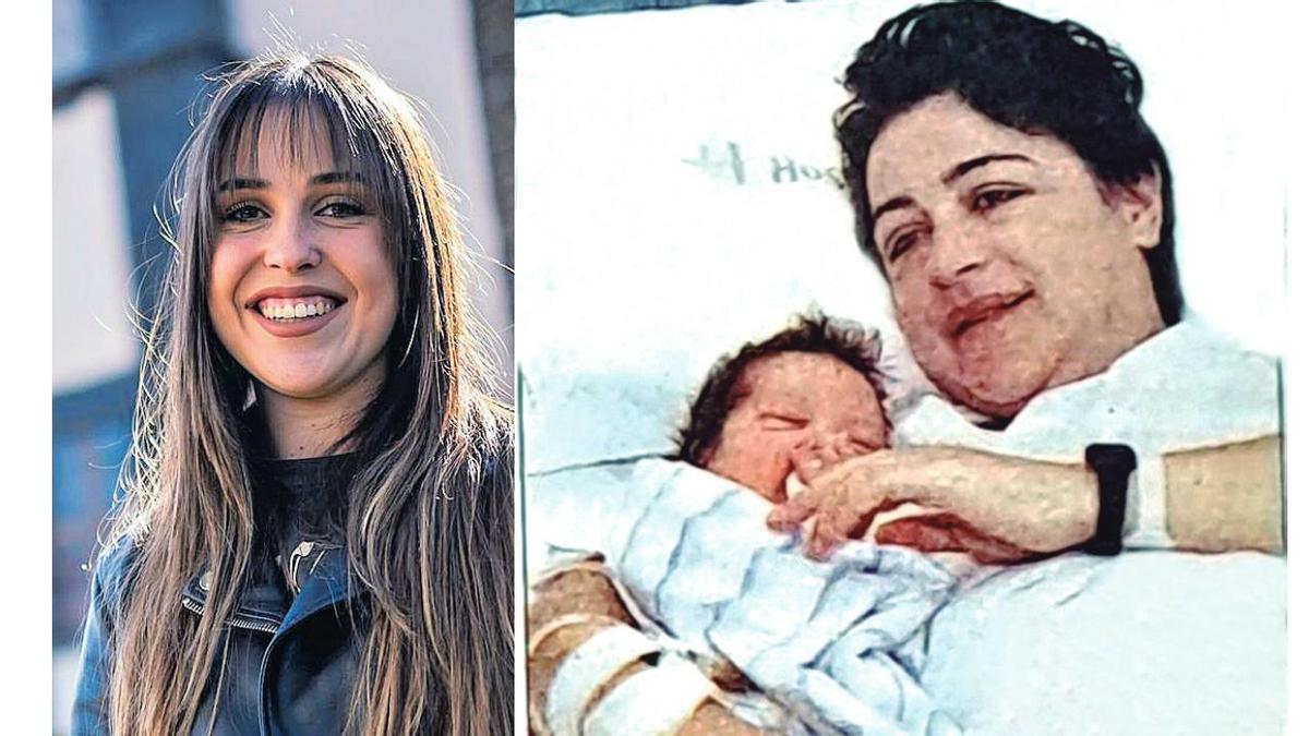 Raquel hoy y junto a su madre, María Belén, el 1 de enero de 2000.