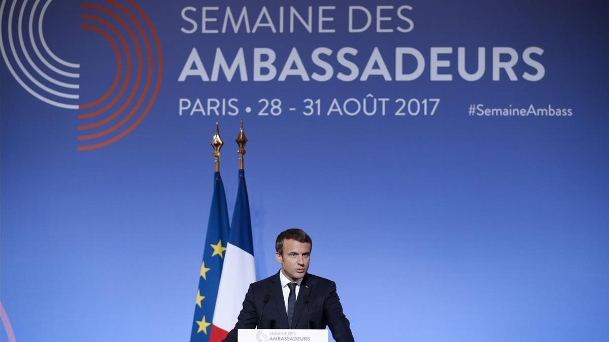 Macron, durante su discurso ante los embajadores de Francia.