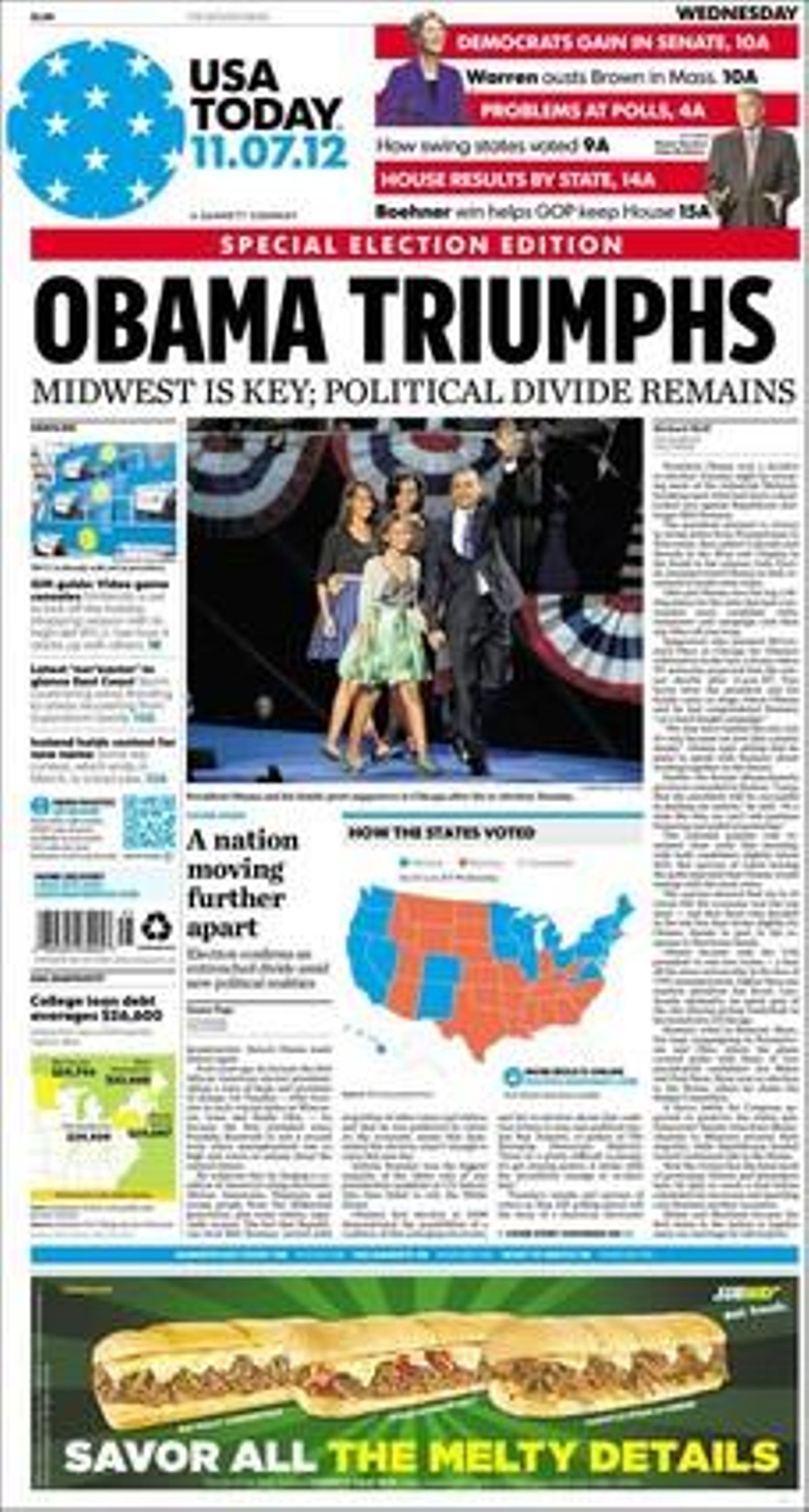 La portada de ’Usa Today’.