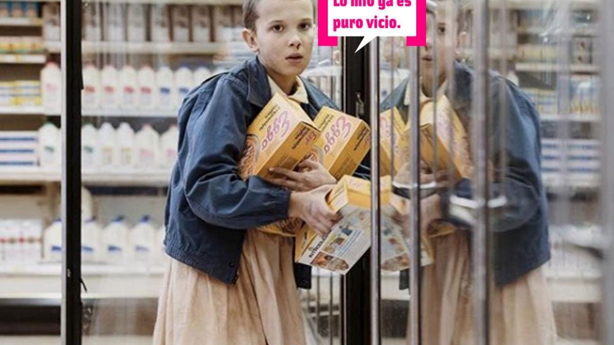 Once de Strager Things comprando gofres