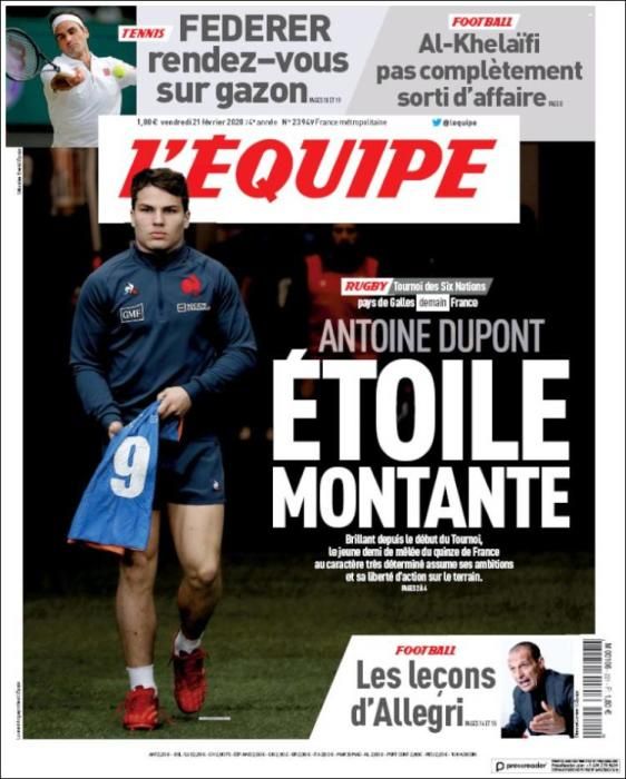 Portada L'ÉQUIPE viernes 21 febrero 2020