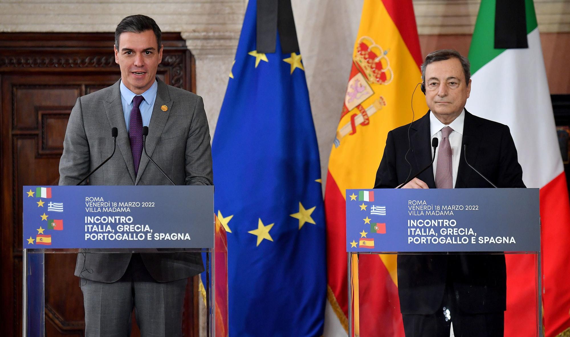 Pedro Sánchez y Mario Draghi durante el encuentro de los gobiernos de Italia, España y Portugal el pasado 18 de marzo