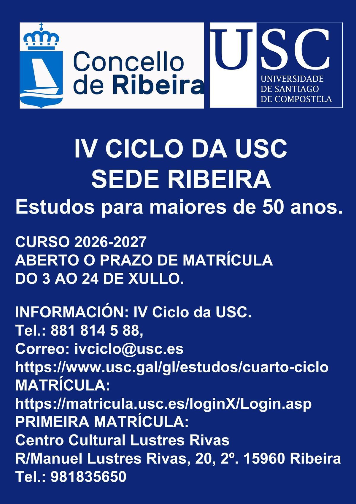 Cartel promocional das actividades do IV Ciclo da USC en Ribeira.