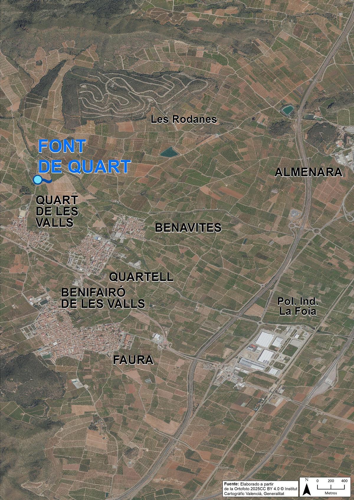 Fotografía aérea de la Font de Quart.