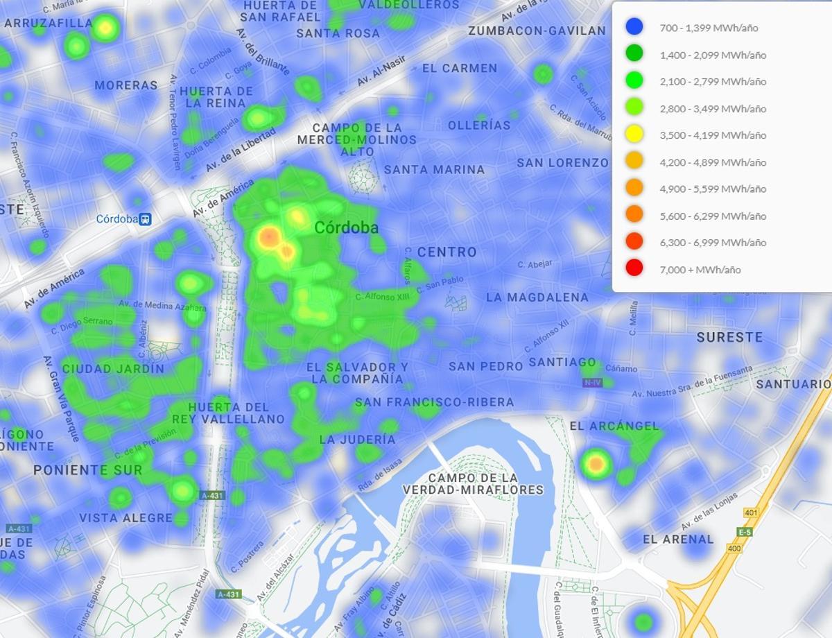 Gasto energético y calor generado en el centro de la ciudad de Córdoba.