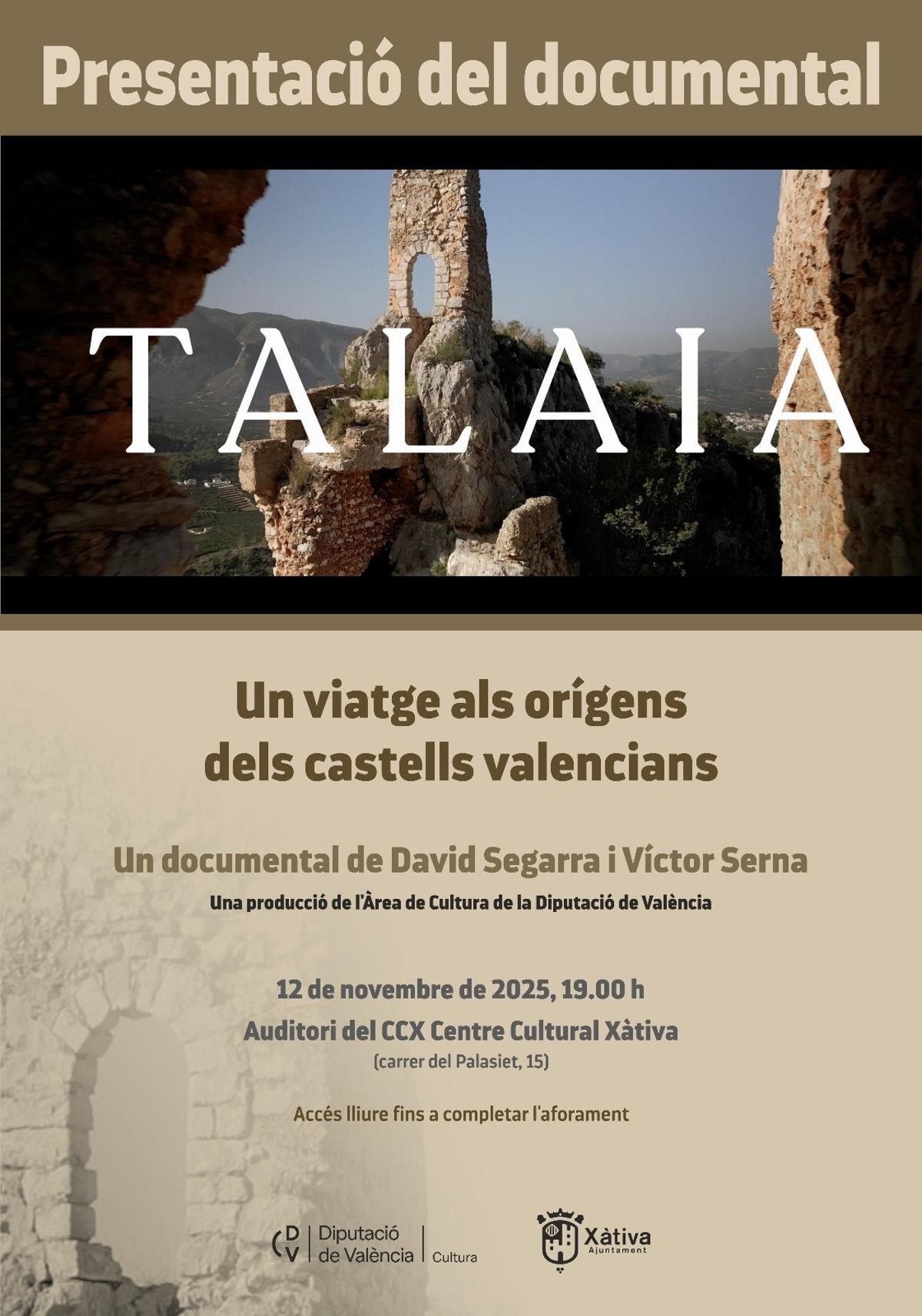 Xàtiva acoge la presentación del documental “Talaia” sobre los orígenes de los castillos valencianos