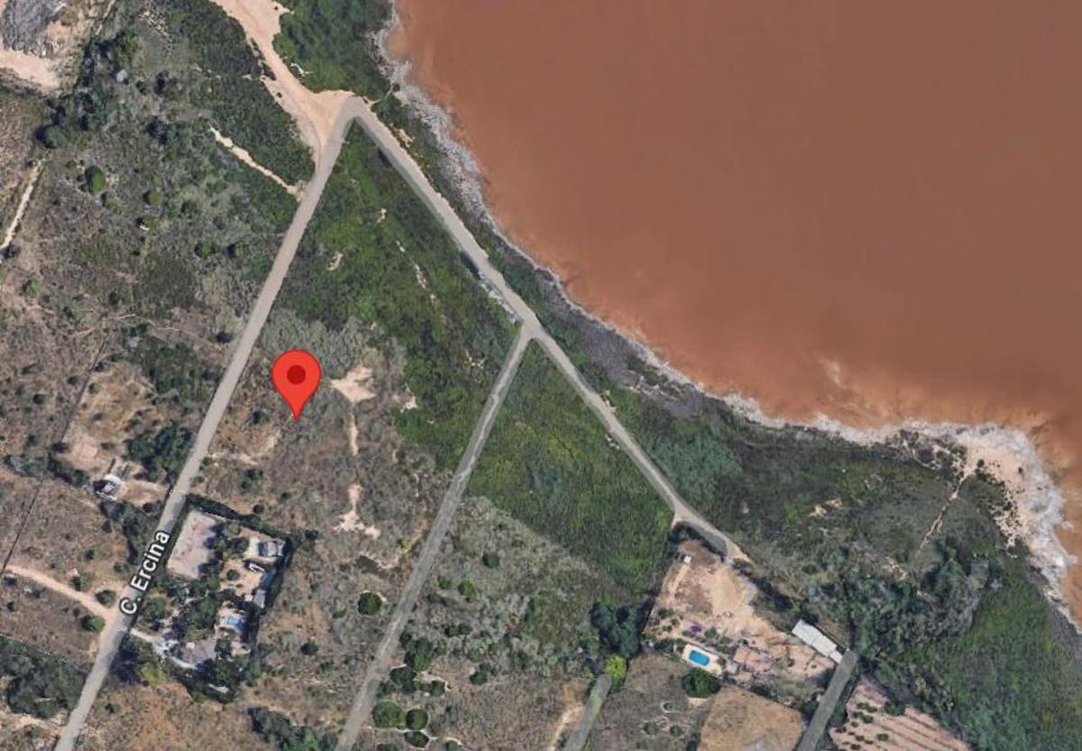 Ubicación del vertido junto a la laguna que ha sepultado diez mil metros cuadrados de saladar inundable