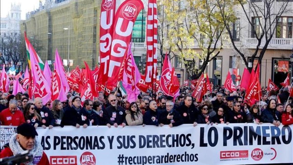 Manifestación de CCOO y UGT en Madrid.