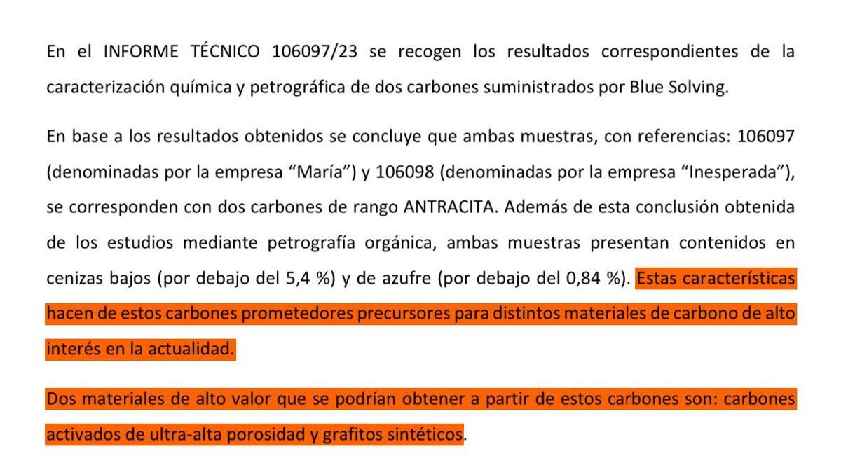 Extracto del informe técnico realizado por el INCAR.