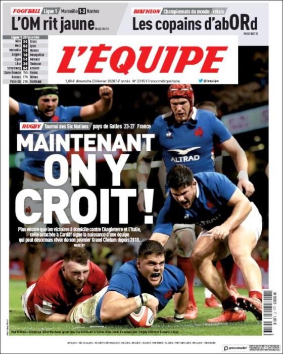 Portada L'ÉQUIPE domingo 23 febrero 2020