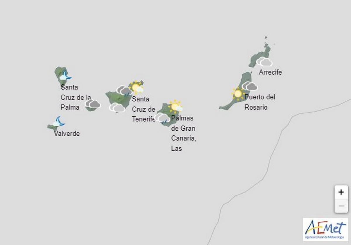 Previsión meteorológica para Canarias de la Aemet, para este sábado 28 de enero de 2023.