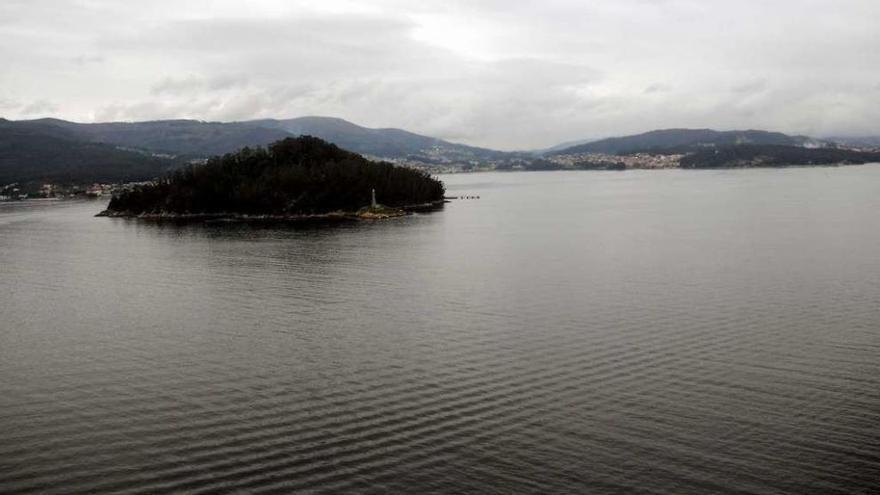 Una vista de la ría de Pontevedra, con la isla de Tambo en primer término. // Rafa Vázquez