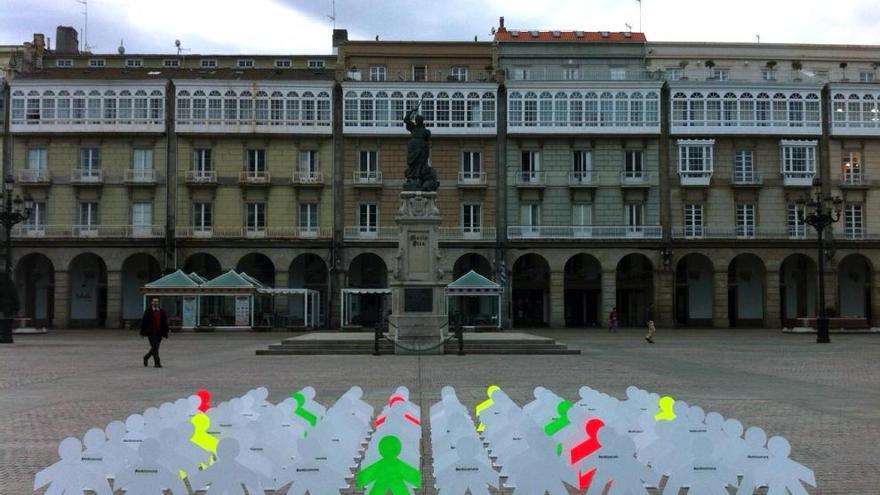 Muñecos en la plaza de María Pita esta mañana.