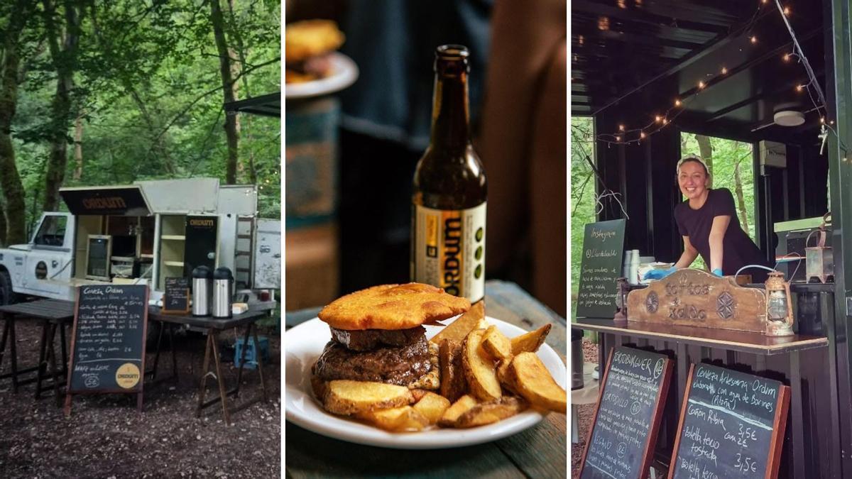 El "food truck" que triunfa en un bosque asturiano (con cascada) con "tortoburguers", arroz con leche casero y cerveza artesana: "Espectacular"