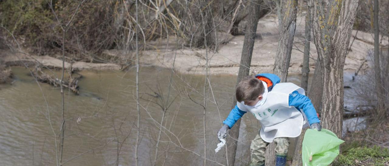 Un niño recogiendo basura en un entorno natural. | SEO BirdLife