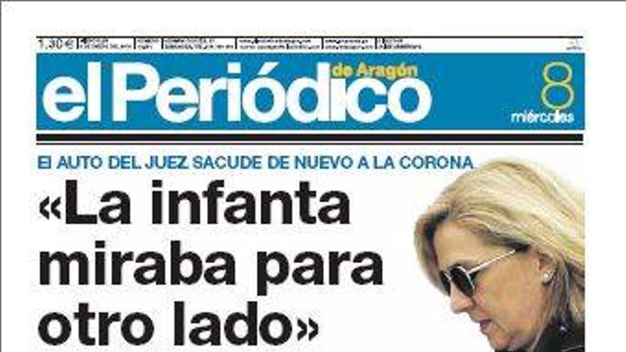 “La infanta miraba para otro lado”, en la portada de EL PERIÓDICO DE ARAGÓN