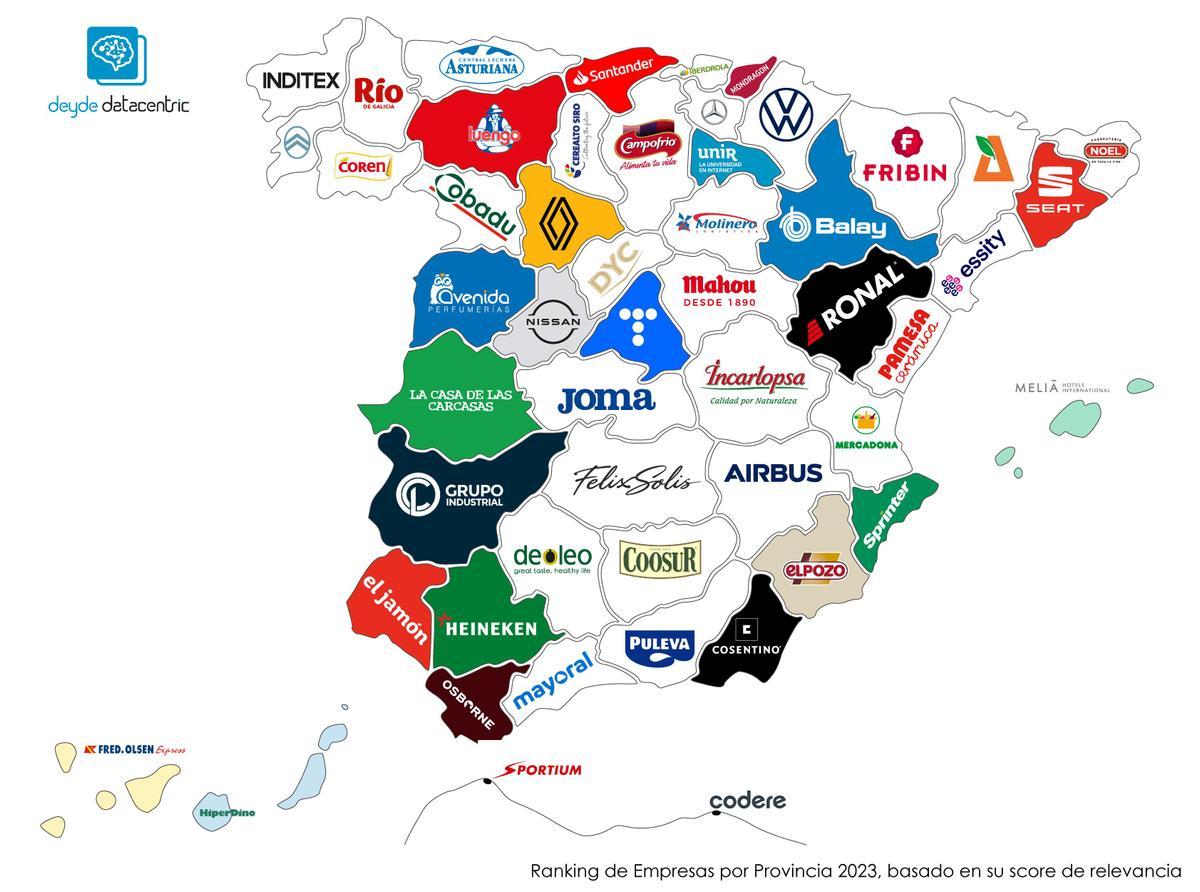 Mapa de empresas más relevantes en cada provincia española
