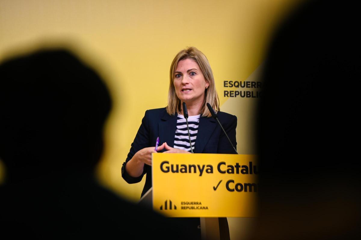 La portavoz de ERC, Raquel Sans, este lunes en rueda de prensa.