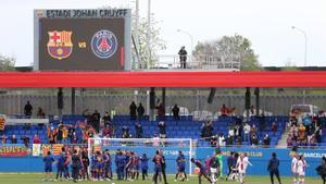 La celebración del FC Barcelona tras meterse en la final de la Champions femenina