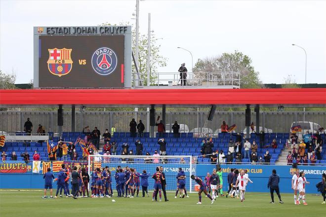 La celebración del FC Barcelona tras meterse en la final de la Champions femenina