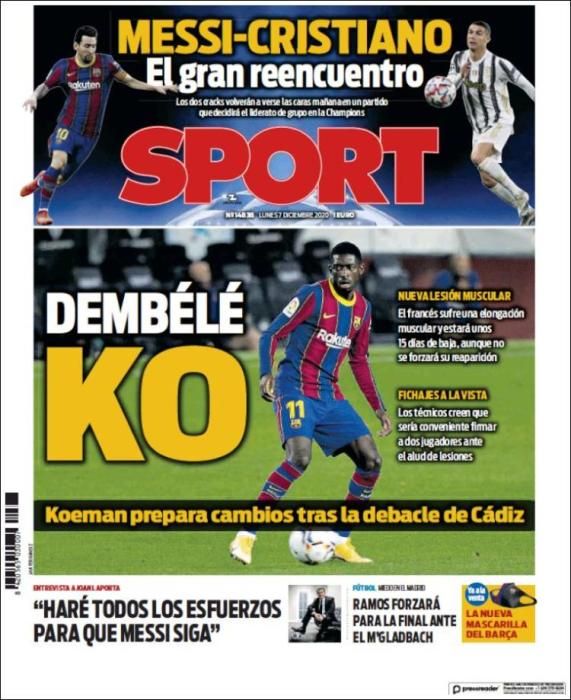 Portada SPORT lunes 7 diciembre 2020