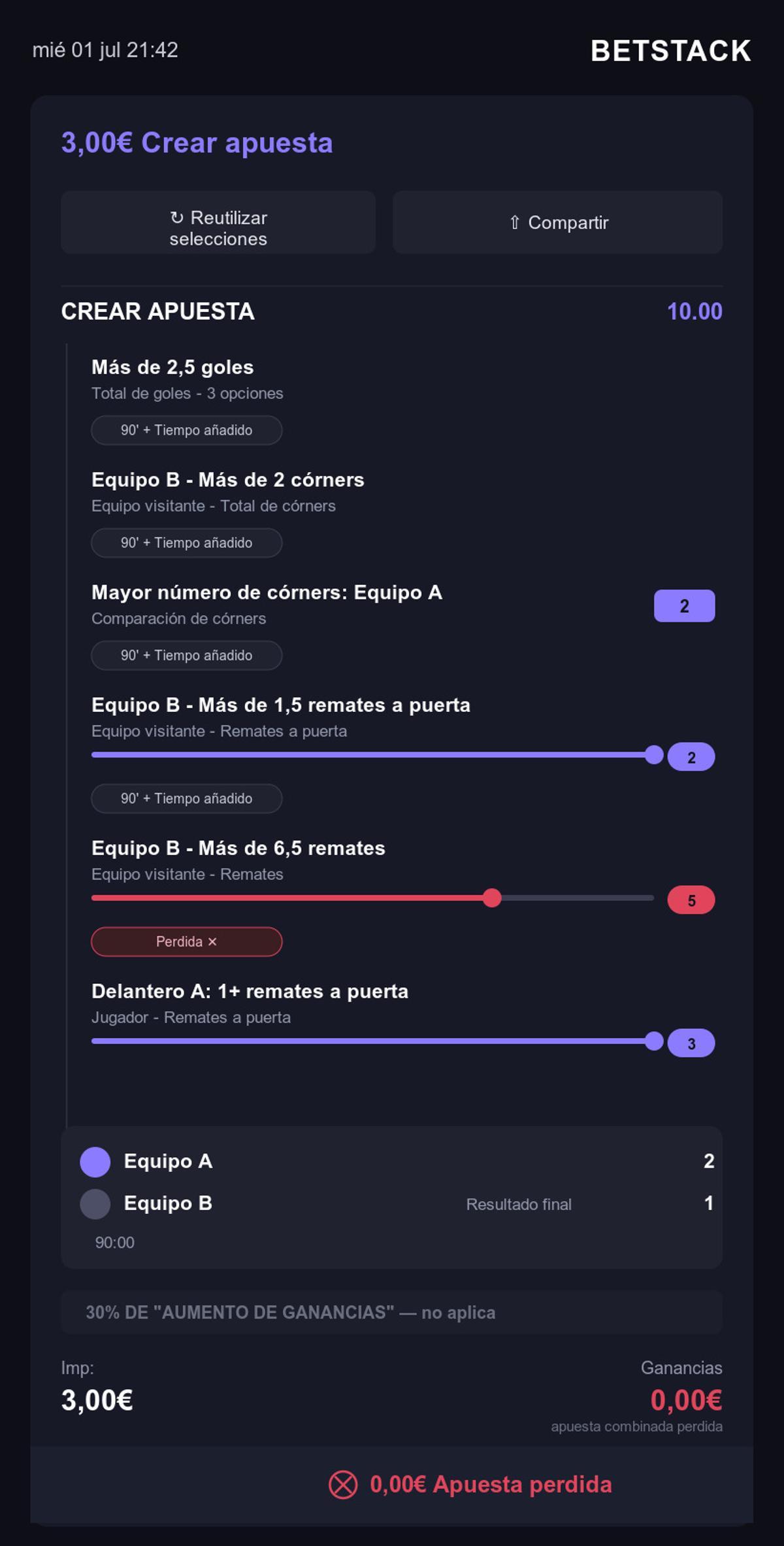 Recreación de una apuesta combinada