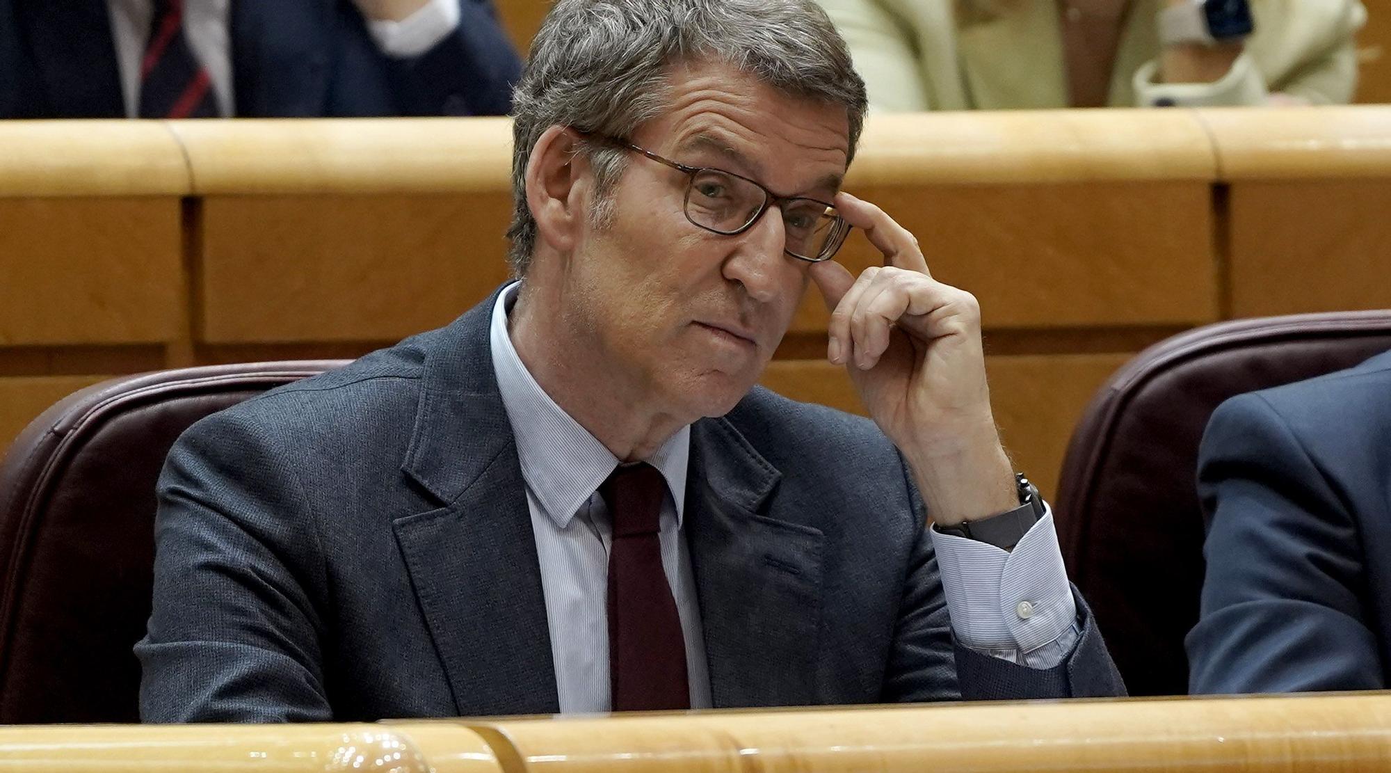 Feijóo durante la sesión de control en el Senado.