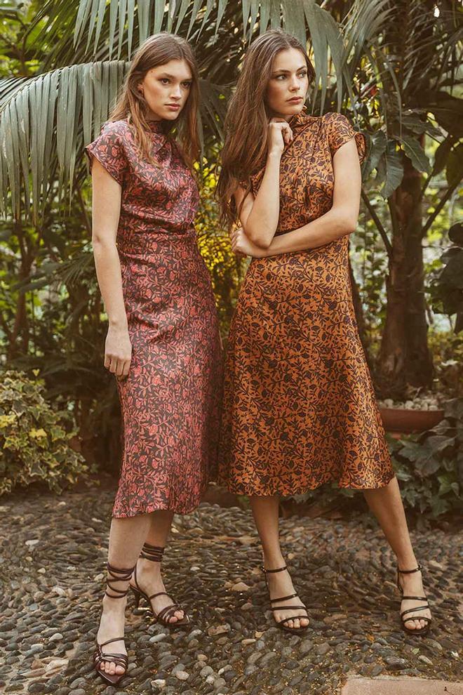 Vestido estampado, con escote a la caja cruzado y falda con corte evasé y largo 'midi', de Vogana