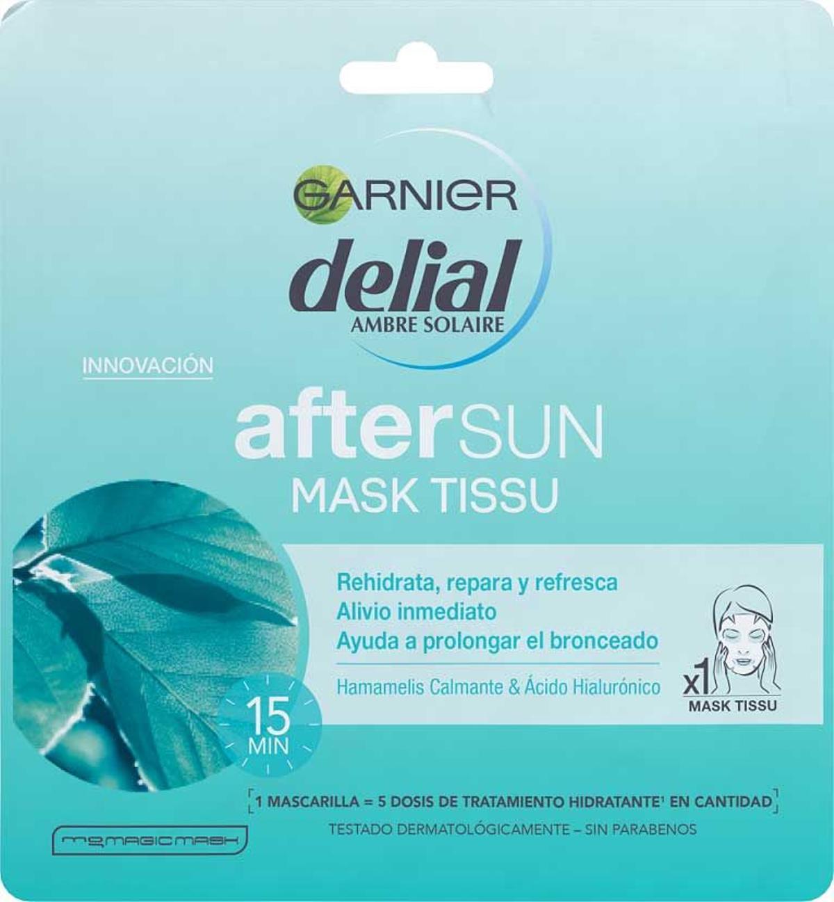 Mascarilla Mask Tissu AfterSun de Delial de Garnier. (Precio: 2, 95 euros, la unidad)