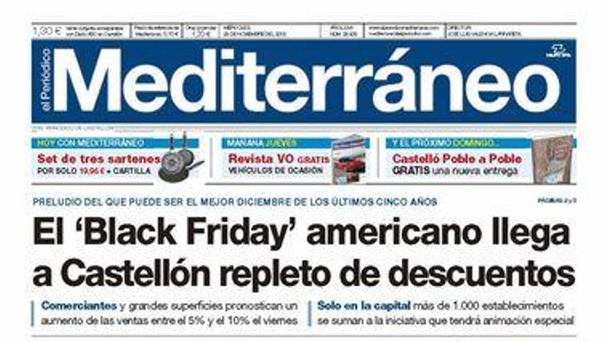 El &#039;Black Friday&#039; cala en el comercio de Castellón, en la portada de Mediterráneo