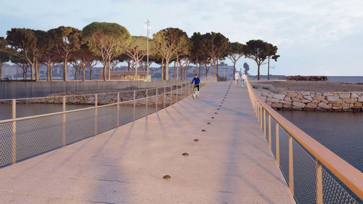 Imagen virtual de la pasarela ciclopeatonal sobre la desembocadura del Cervol. | MEDITERRÁNEO