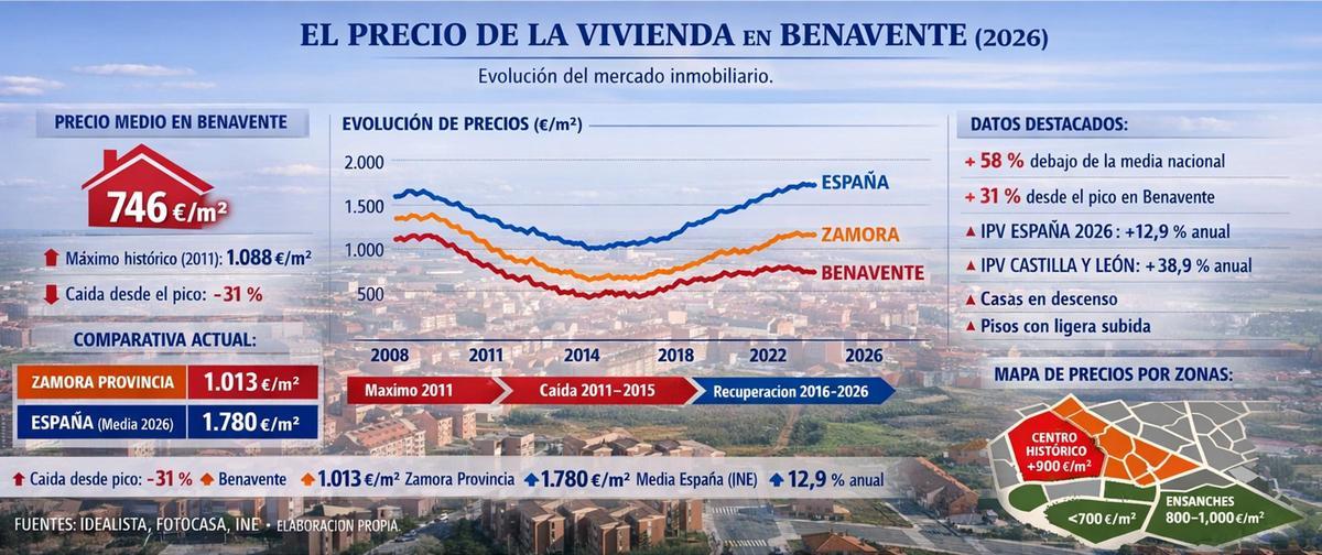 Los datos del precio de venta en Benavente y su comparativa con el mercado provincial y nacional.