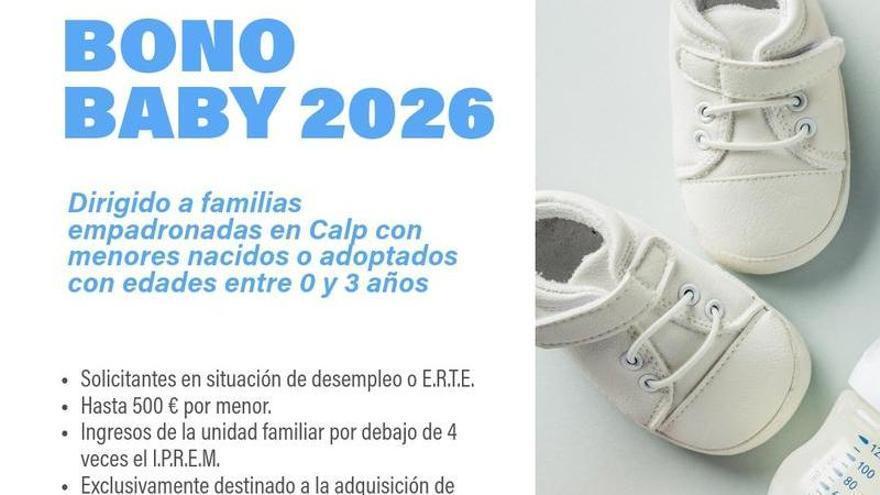 El Ayuntamiento de Calp convoca las ayudas Bono Baby para fa