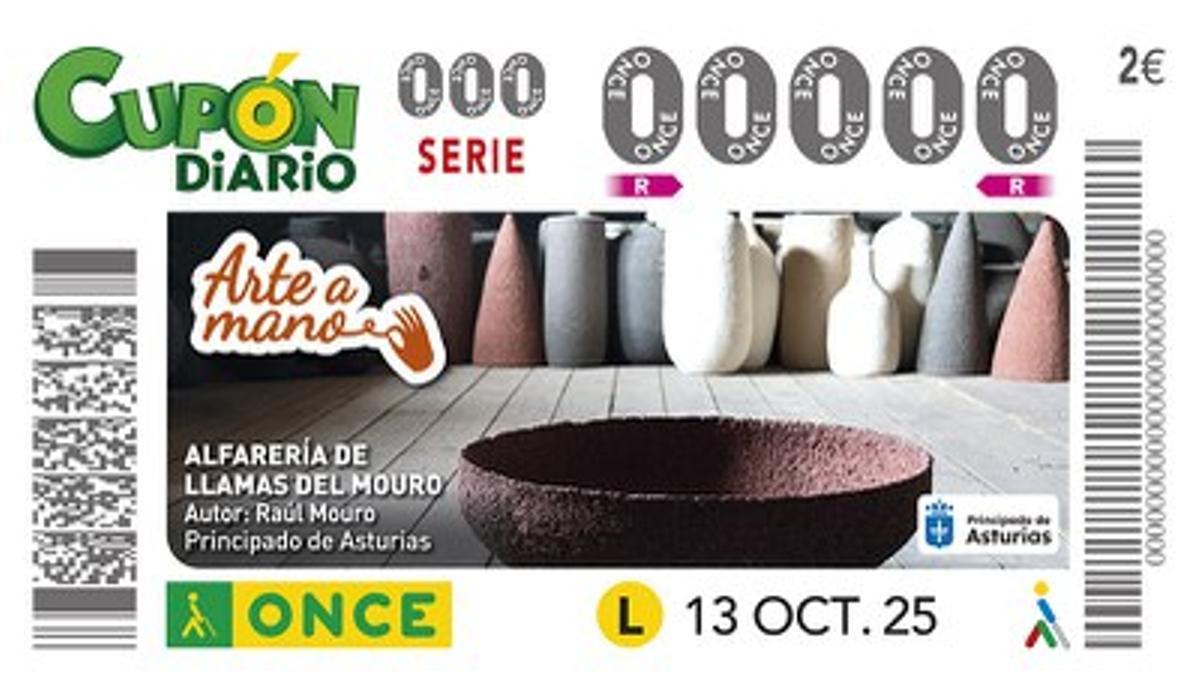 El cupón de la ONCE que saldrá el próximo lunes con la imagen de la cerámica de Raúl Mouro.