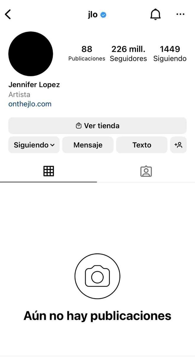 El Instagram de Jennifer Lopez se queda en blanco