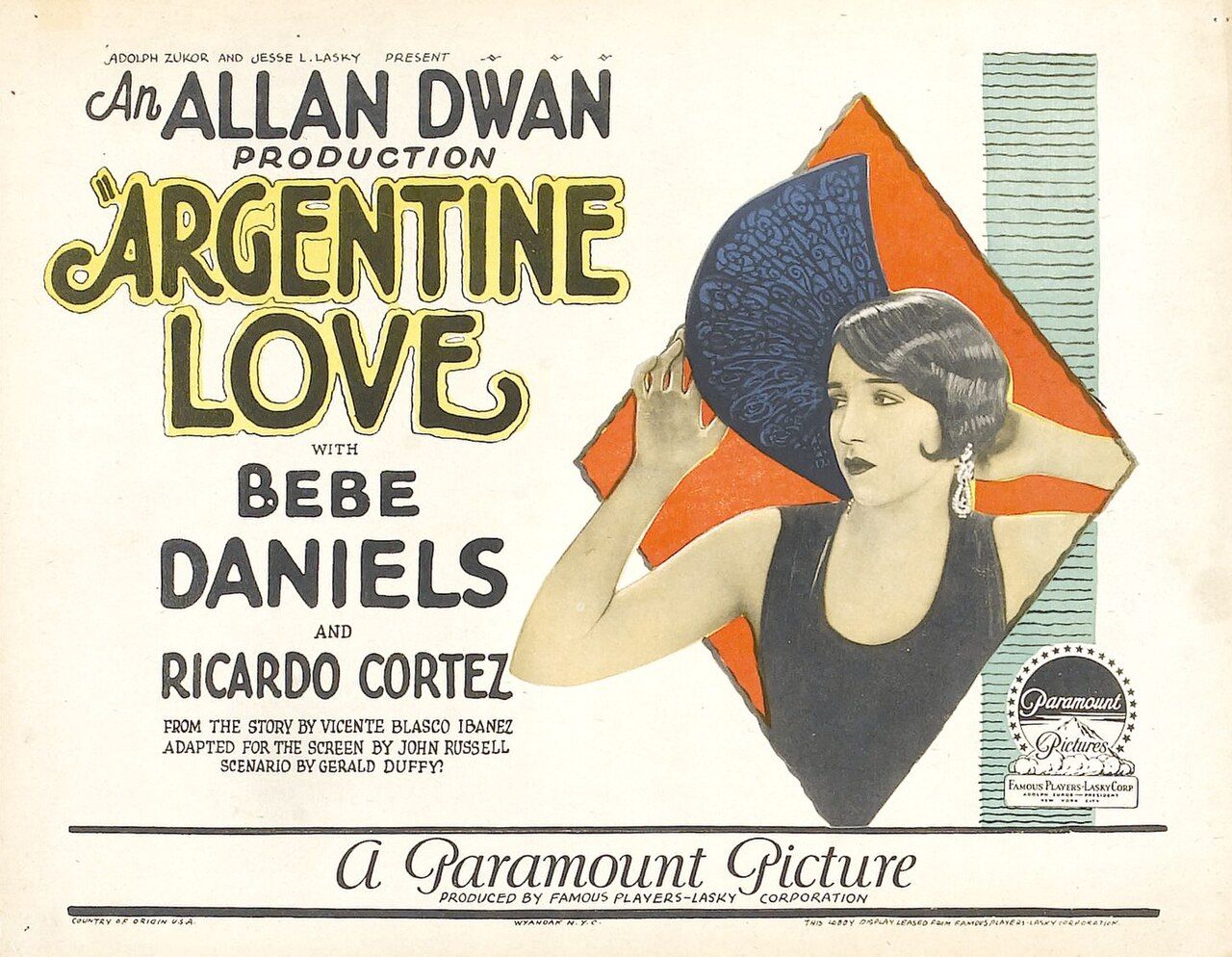 El cartel de la película 'Argentine Love' que en castellano se publicó como 'Amor andaluz', de Vicente Blasco Ibáñez.