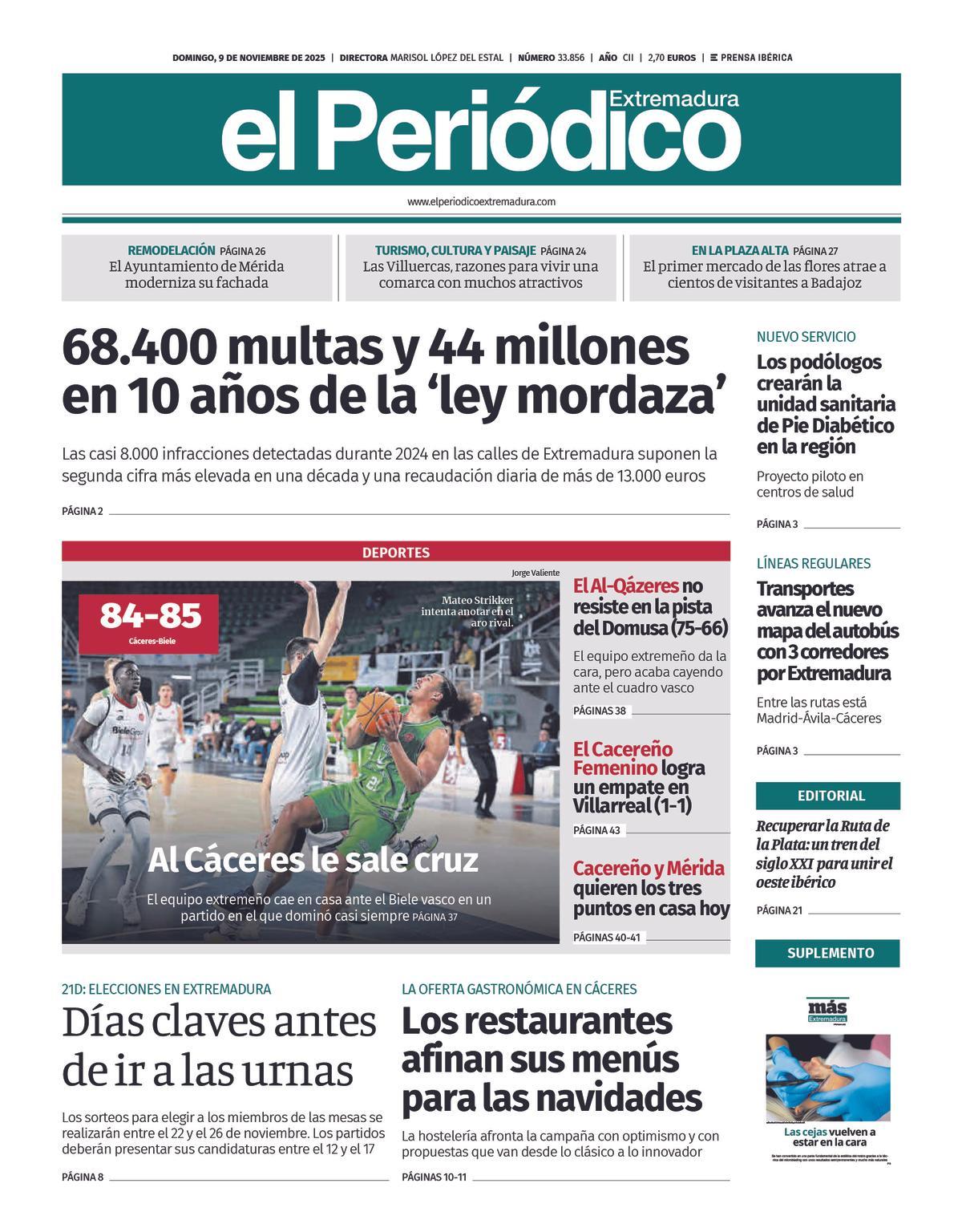 Consulta la portada correspondiente al día 9 de noviembre de 2025