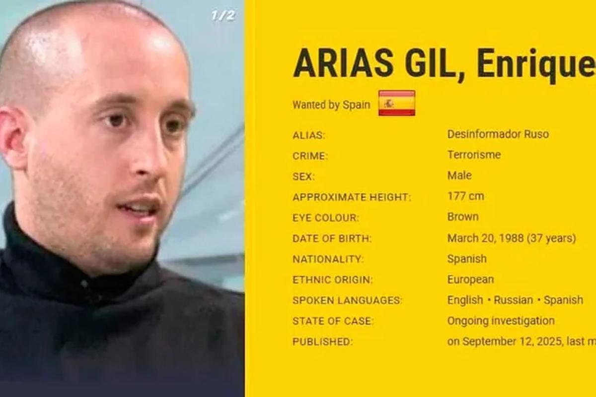 Ficha policial de Europol donde se declara a Enrique Arias en busca y captura.