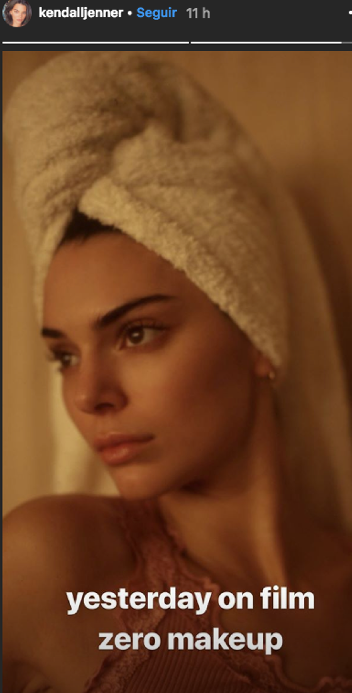 Kendall Jenner libre de maquillaje. Instagram.