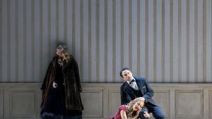 Xabier Anduaga (Werther), Kristina Stanek (Charlotte) y Sofía Esparza (Sophie), en la obra Werther en el Liceu de Barcelona el 4 de mayo de 2026