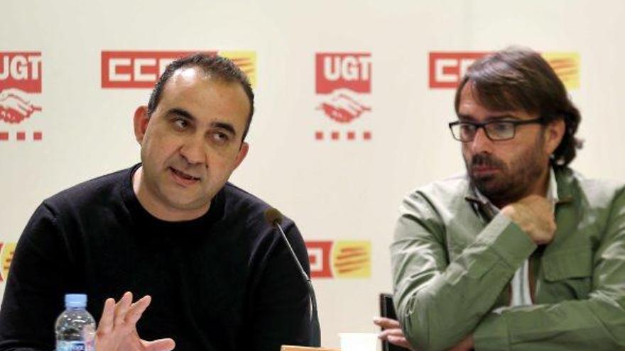 Els secretaris generals de la UGT i CCOO de Catalunya, Camil Ros i Javier Pacheco