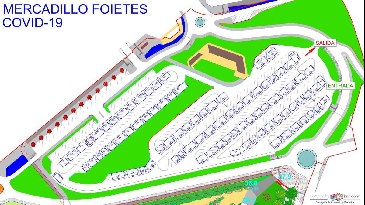 Plano con la nueva distribución de los puestos del mercadillo facilitado por el Ayuntamiento.