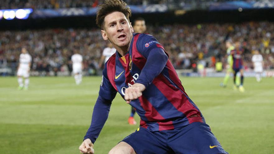Leo Messi celebrando un gol en la Champions.