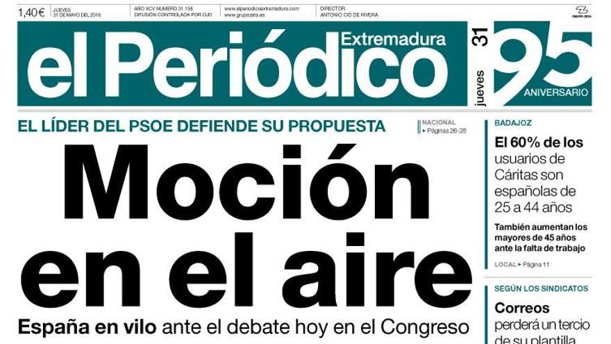 Esta es la portada de EL PERIÓDICO EXTREMADURA correspondiente al día 31 de mayo del 2018