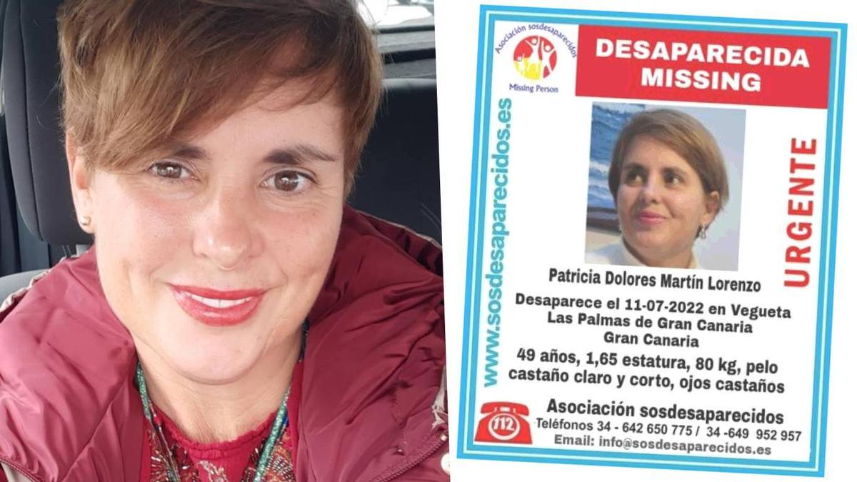 Una foto de Patricia compartida por su familia; cartel con la alerta por desaparición.